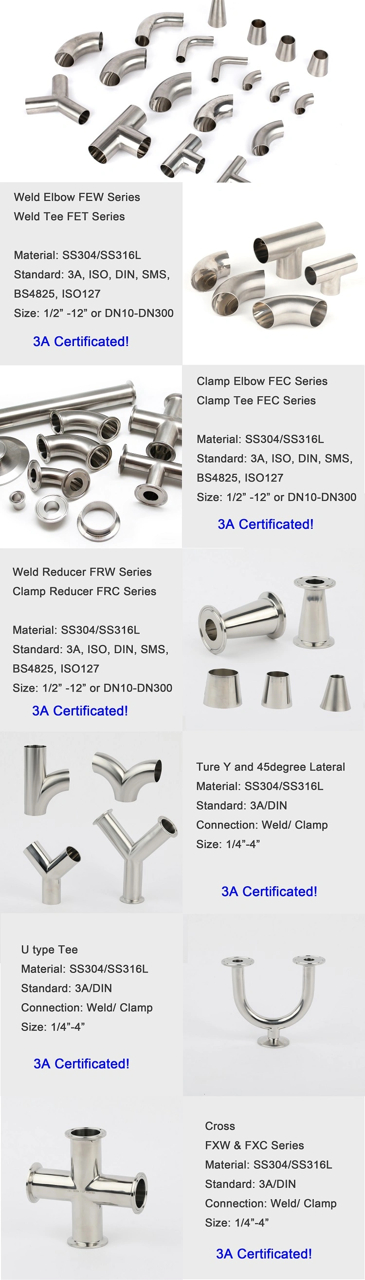 Sanitary Stainless Steel Pipe Fittings Tube Fittings/Elbow/Ferrule with 3A